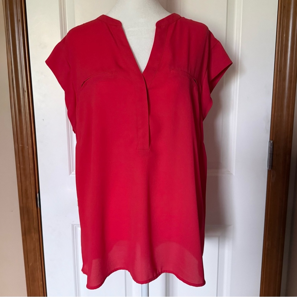 The Limited Bright Coral V-Neck Short Sleeve Blouse